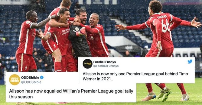 Twitter explodes as Alisson Becker scores winner in incredible Liverpool victory over West Brom