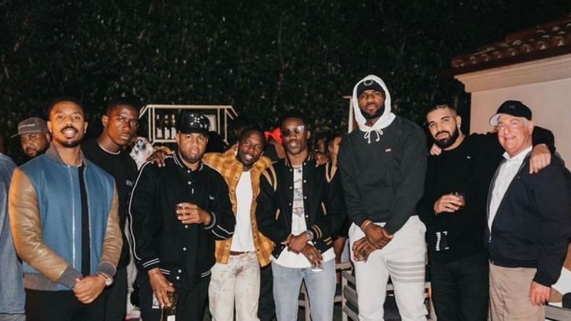 LeBron James at an outdoor party before the play-in game