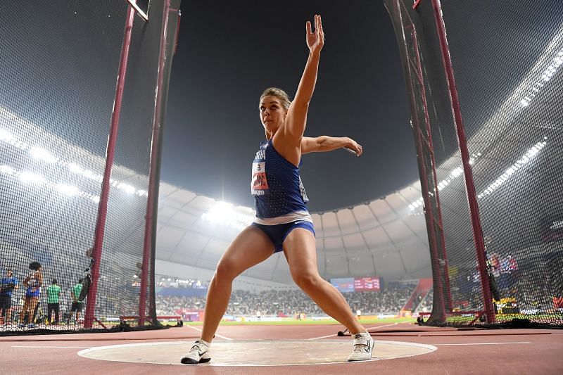 Sandra Perkovic of Croatia in action at the 2019 IAAF World Athletics Championships in Doha (Photo by Matthias Hangst/Getty Images)