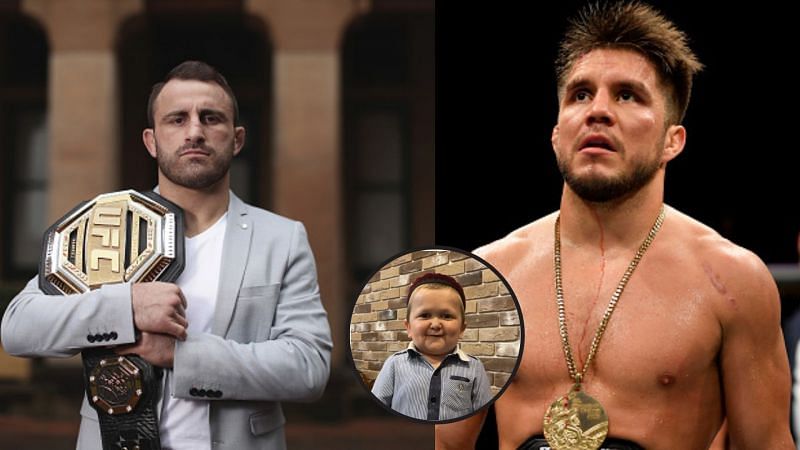 Henry Cejudo (right) compares Alexander Volkanovski (left) to Russian internet sensation Hasbulla Magomedov (center)