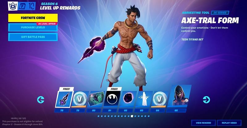 The free Fortnite battle pass rewards (Image via Epic Games)