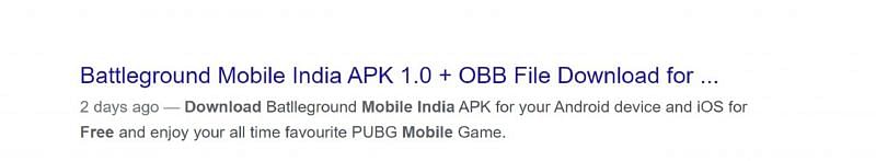 Another fake Battlegrounds Mobile India APK file download link on the internet