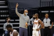 Phoenix Suns head coach Monty Williams talks to Chris Paul.