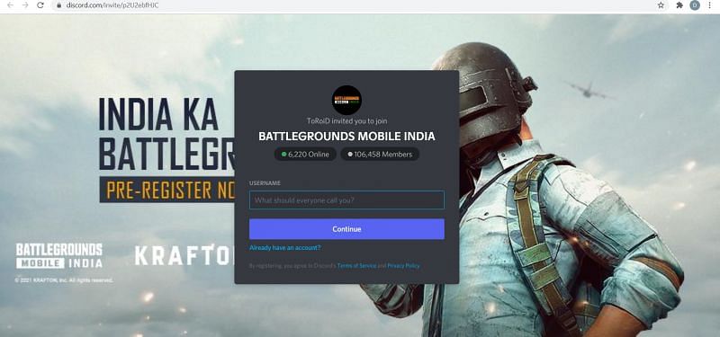 Players can sign in to the Discord server of Battlegrounds Mobile India