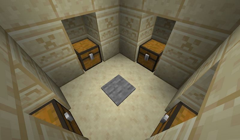 The treasure room in a Minecraft desert temple (Image via Minecraft)