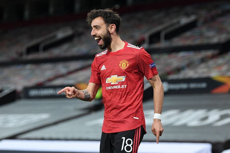 Bruno Fernandes celebrates a goal for Manchester United