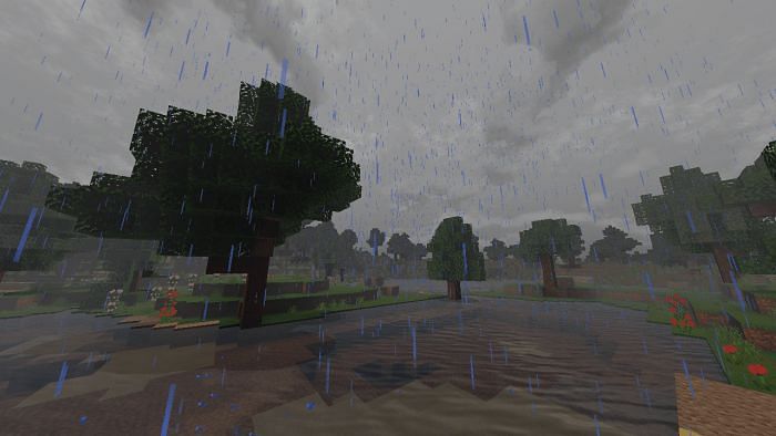 A foggy, rainy day in Minecraft (Image via MCPEDL)