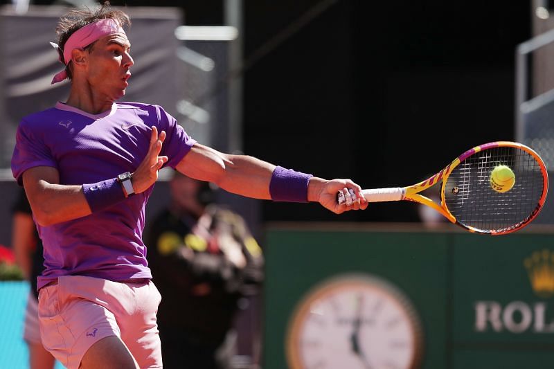 Rafael Nadal hits a forehand