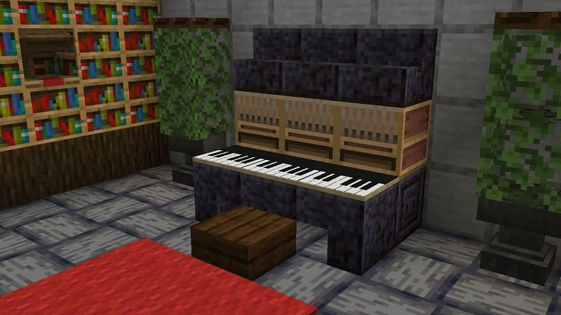 A wonderful-looking piano room in Minecraft (Image via u/originofsymmetries on Reddit)