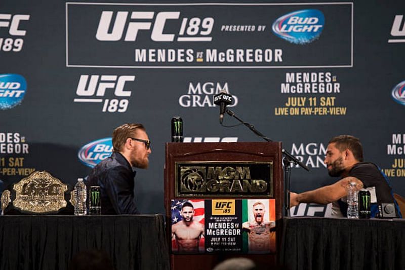 Conor McGregor and Chad Mendes at the UFC 189 post-fight press conference