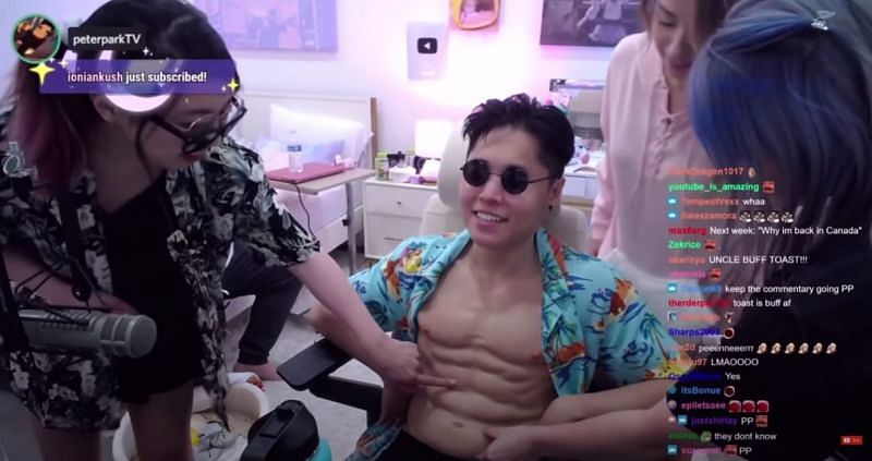 Disguised Toast has the OfflineTV squad in splits after his &quot;abs&quot; reveal (image via Disguised Toast, Twitch)
