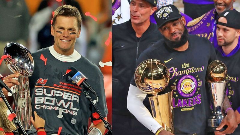 Tom Brady and LeBron James celebrate their championships