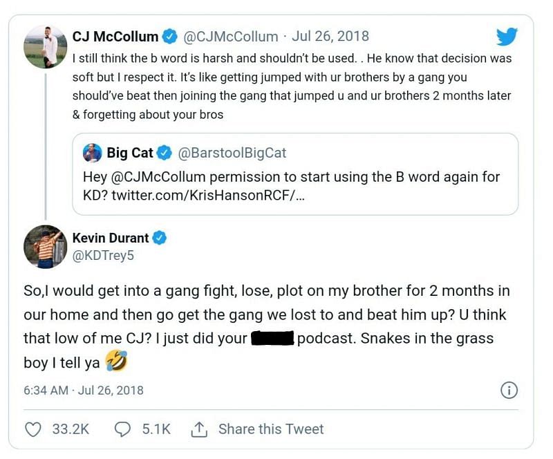 CJ McCollum vs Kevin Durant on Twitter