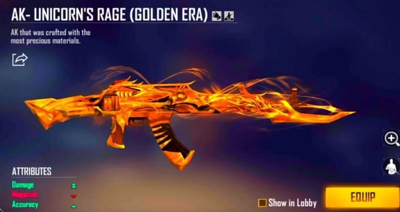  Free Fire में Unicorn&#039;s Rage AK स्किन 