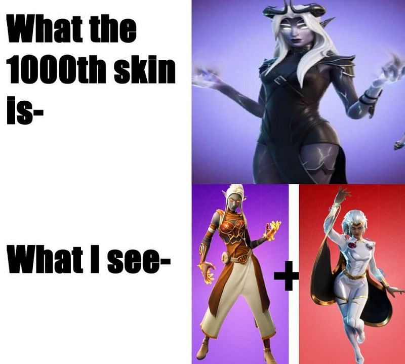 The Fortnite Etheria skin is very similar to the Ember skin from Chapter 1 Season 8 (Image via r/FortniteBR: u/DarkKnight1498, Reddit)