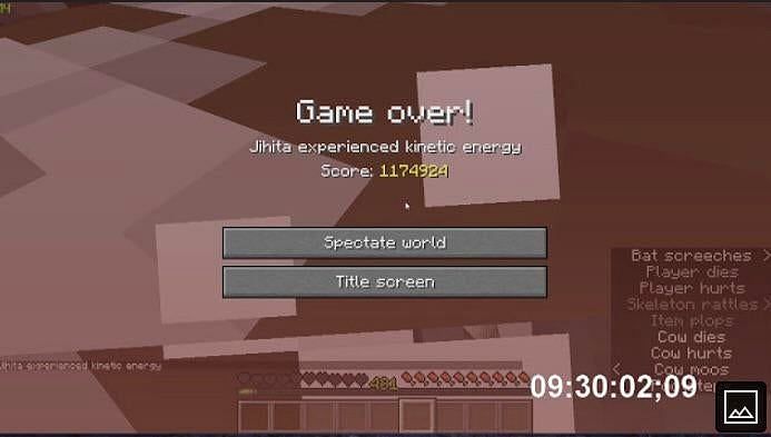 A screen that no Hardcore mode Minecraft player wants to see (Image via u/Gamerbrineofficial on Reddit)