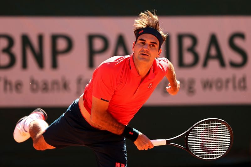 Roger Federer in action at the 2021 French Open