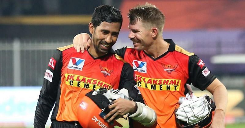 Wriddhiman Saha (L) alongside former SRH skipper David Warner