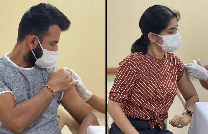 Cheteshwar Pujara and his wife receive first dose of COVID-19 vaccine