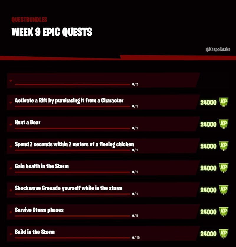 Fortnite Season 6 Week 9 Challenges (Image via Twitter, KaspolLeaks)