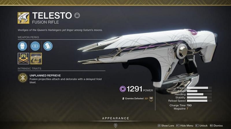 The Telesto fusion rifle in Destiny 2 (Image via Bungie)