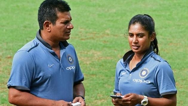 Tushar Arothe (L) alongside Test captain Mithali Raj. (PC: Twitter)
