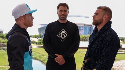 Canelo Alvarez and Billy Joe Saunders during a face-off. (Image credits:@WorldBoxingOrg via Twitter)