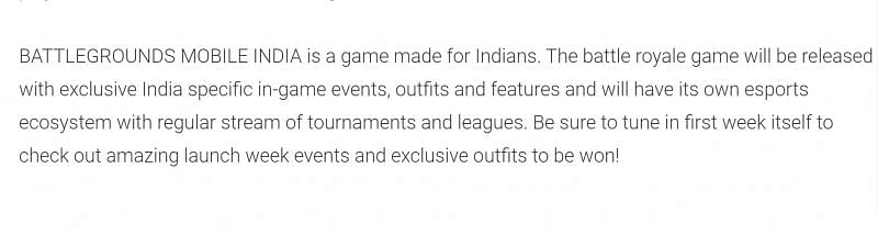 A snippet of Battlegrounds Mobile India&#039;s description on the Google Play Store