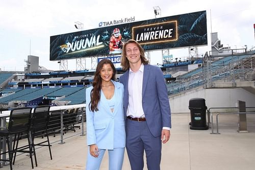 Trevor Lawrence and Marissa Mowry pose after Jags picked the highly-rated QB. Twitter