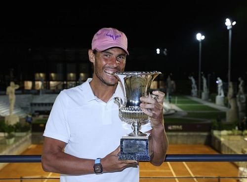 Rafael Nadal with the 2021 Italian Open trophy