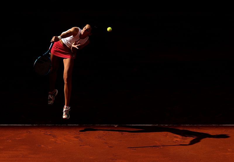 Karolina Pliskova in action during her first-round match at the Madrid Open