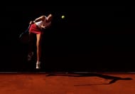 Karolina Pliskova in action during her first-round match at the Madrid Open