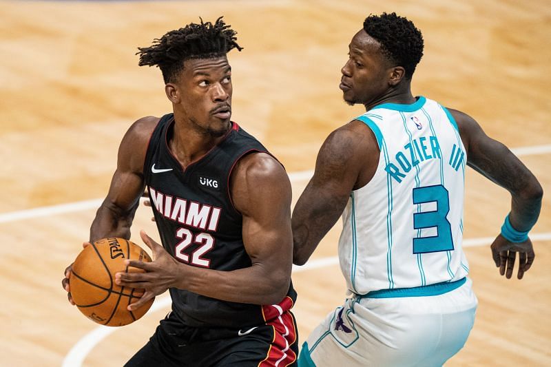 Jimmy Butler (#22) driving towards the basket