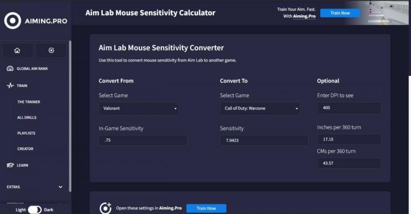 Sensitivity conversion: Valorant to COD Warzone in AIMING.PRO