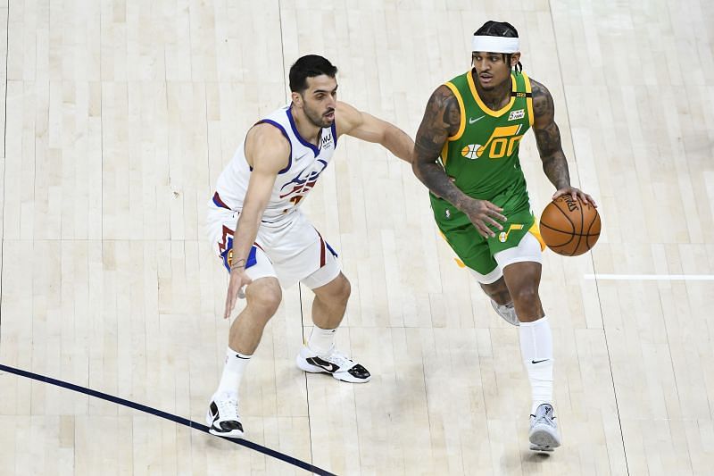 Facundo Campazzo #7 of the Denver Nuggets (Left) in action