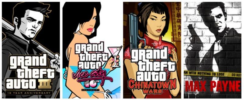 Some of Rockstar Games&#039; titles on mobile devices (Image via Rockstar Games)