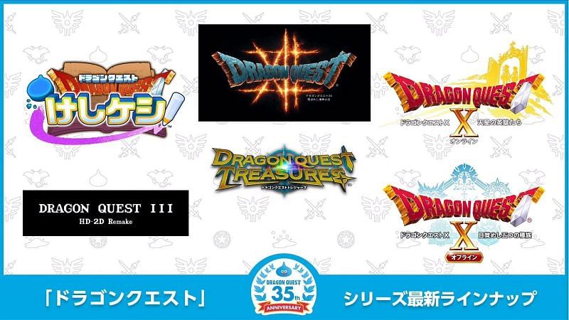 All the announced titles for the Dragon Quest franchise on its 35th anniversary (Image via Square Enix)