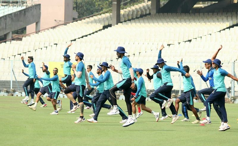 Bengal players during a training session at the Eden Gardens during 2021 Vijay Hazare Trophy [Credits: CAB]