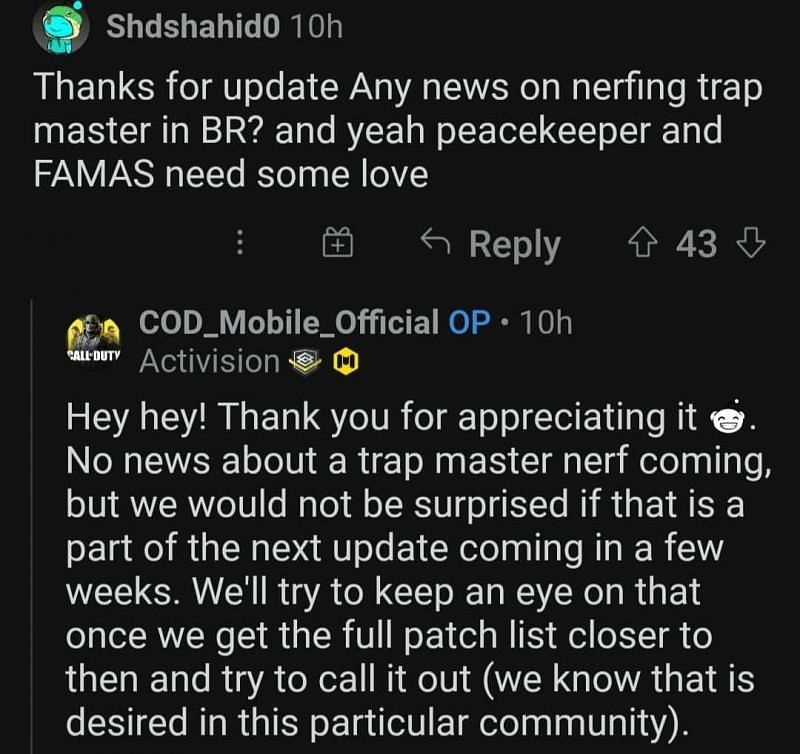 Devs hinted at a possible Trap Master nerf (Image via COD Mobile subreddit)