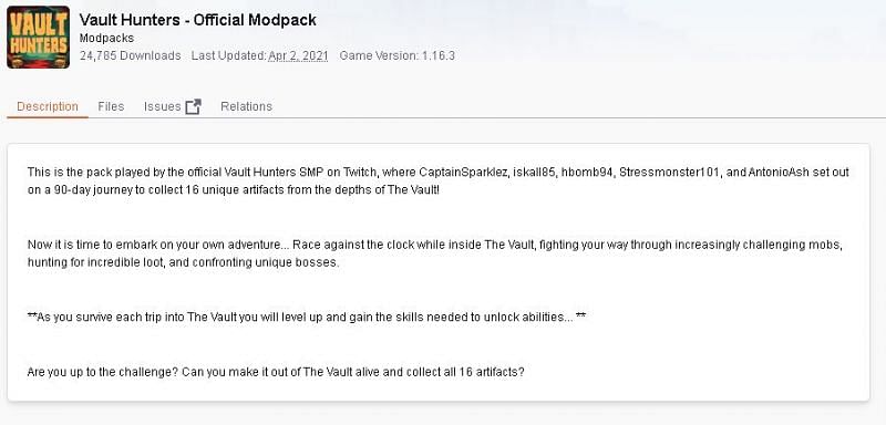 What is Vault Hunters modpack in Minecraft?