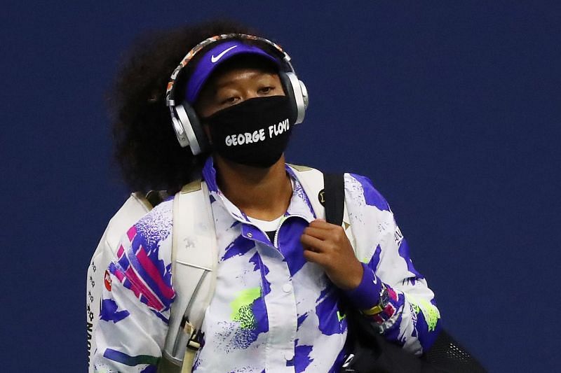 Naomi Osaka wearing a mask with the name of George Floyd at the 2020 US Open