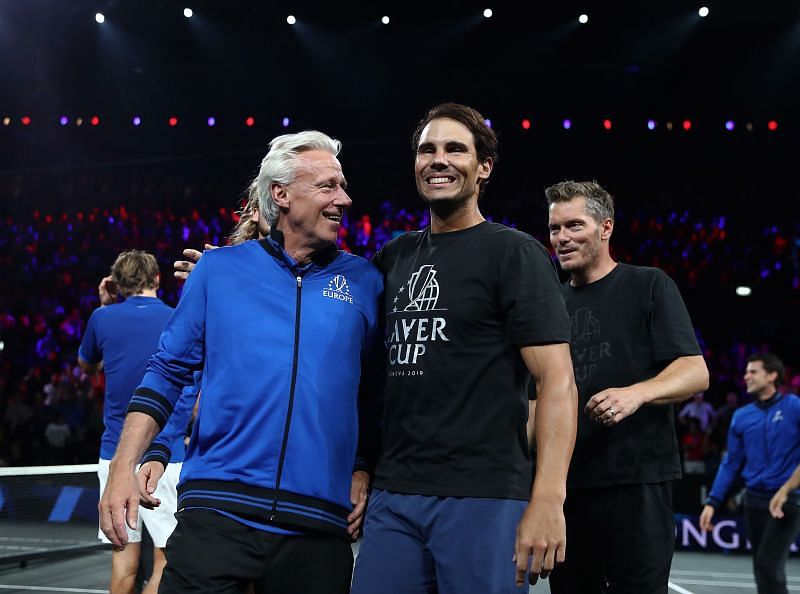 Bjorn Borg with Rafael Nadal at the 2019 Laver Cup