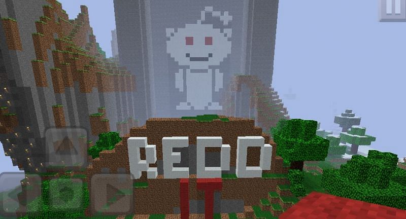 A shrine to Reddit created in the Pocket Edition (Image via u/Jawzilla1 on Reddit)