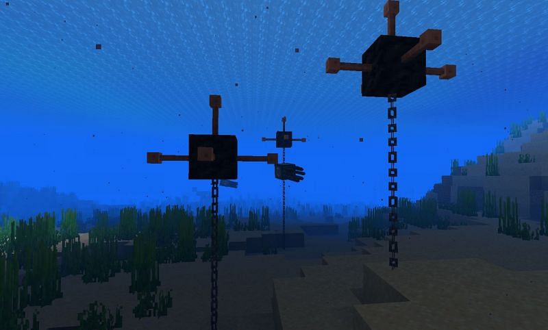 Underwater mines created using chains and lightning rods (Image via Minecraft)