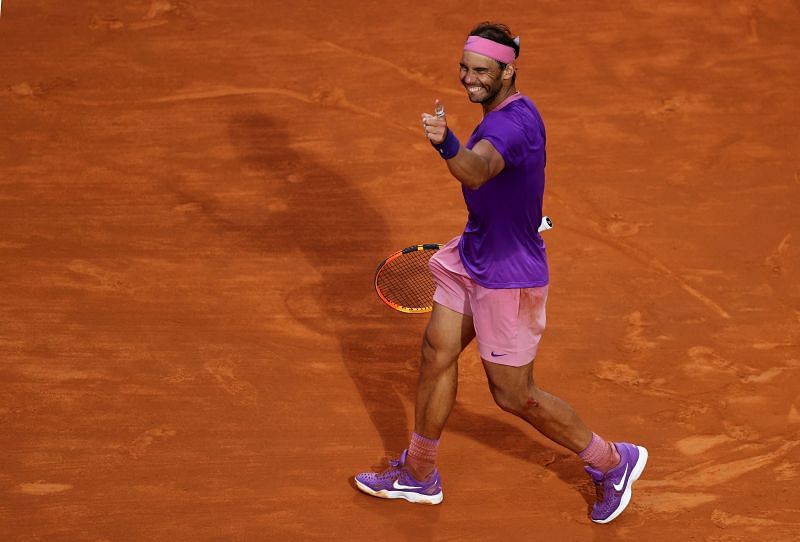 Rafael Nadal celebrates after winning the 2021 Italian Open