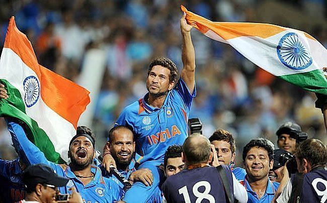 Team India doing the victory lap after winning the 2011 World Cup