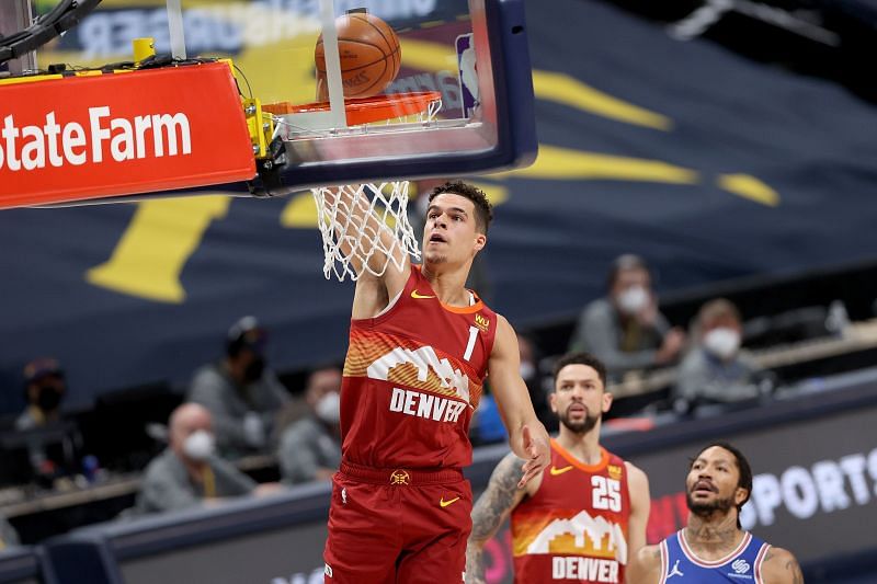 Michael Porter Jr. #1 of the Denver Nuggets dunks.