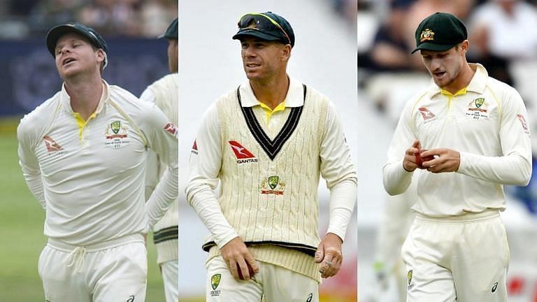 Steve Smith, David Warner and Cameron Bancroft (from left to right)