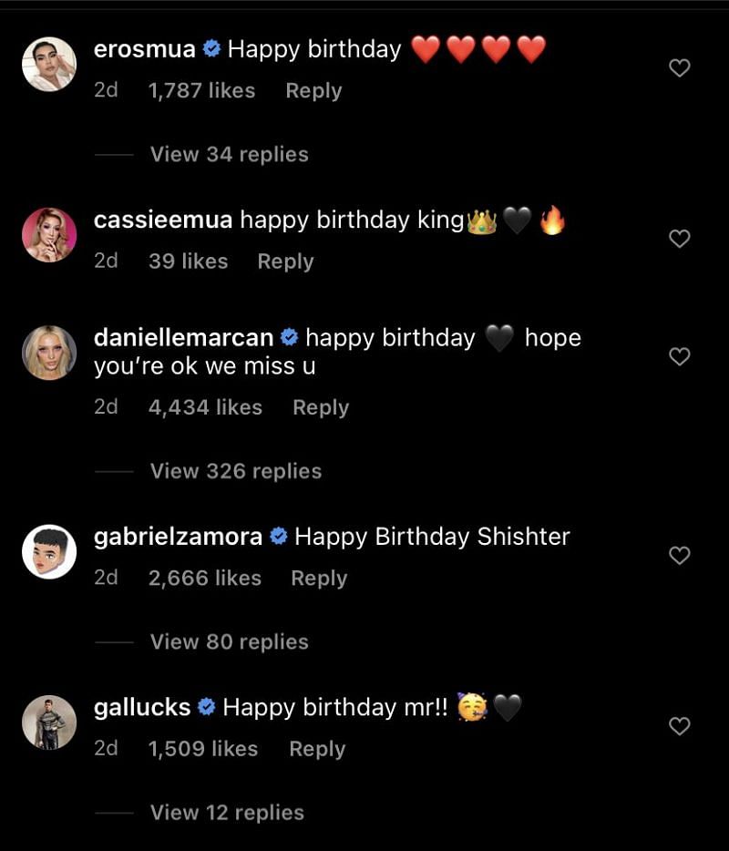 James&#039; comment section from his birthday post (Image via Instagram)