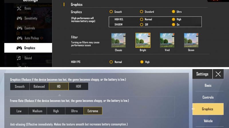 Graphics of PUBG Mobile Lite and Free Fire